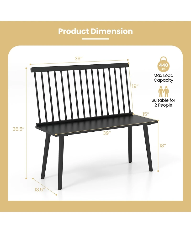 Entryway Bench for 2 Windsor Rubber Wood Dining Bench with Spindle Back