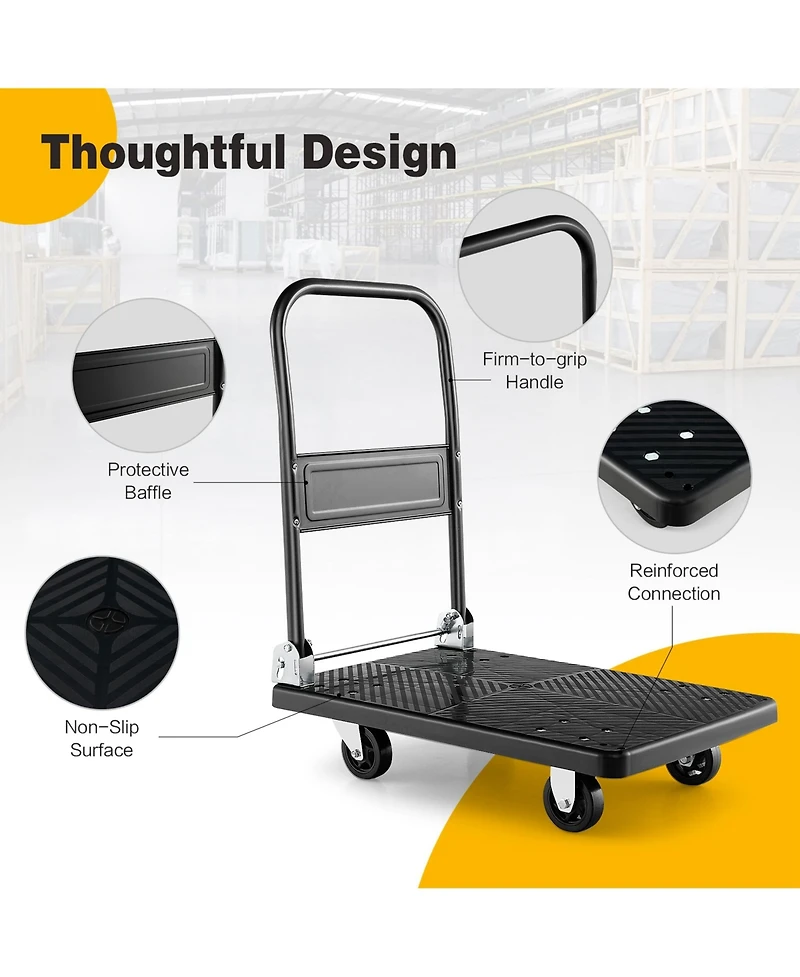 Folding Push Cart Dolly Platform Hand Truck with 360° Swivel Wheels 440LBS Capacity