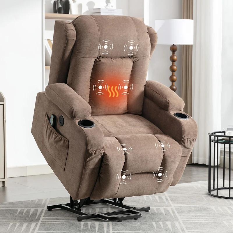 Streamdale Brown Power Lift Recliner Chair with Heat, Massage & Usb Port