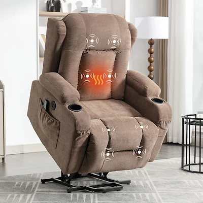 Streamdale Brown Power Lift Recliner Chair with Heat, Massage & Usb Port