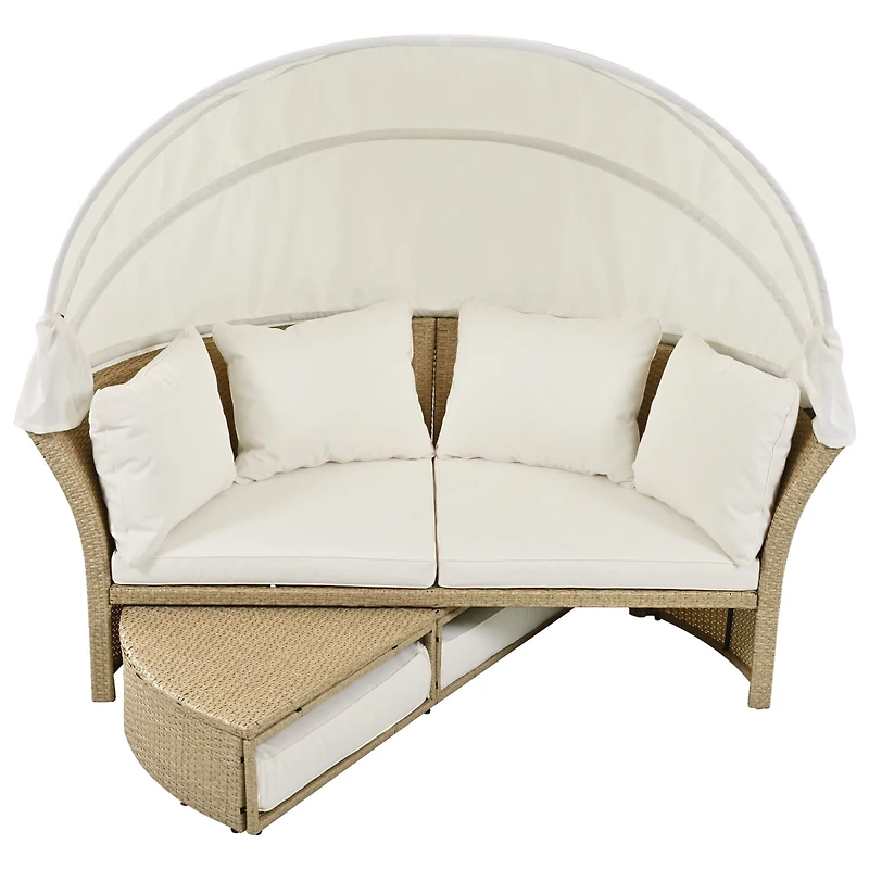Outdoor Wicker Daybed with Canopy & Pillows
