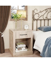 Sugift Compact Nightstand with Drawer and Open Compartment-Beige