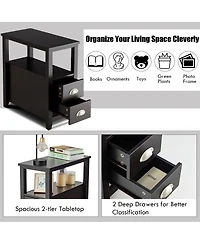 Inolait 2 Pieces Wooden Bed-side Nightstand Set with 2 Drawers