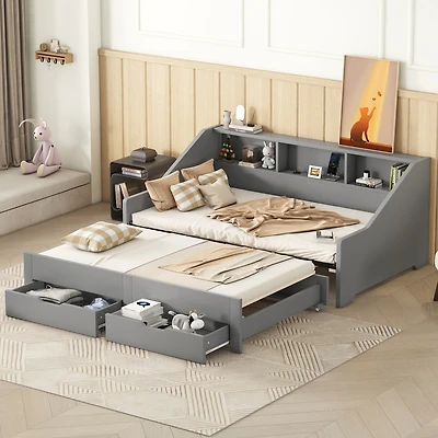 Streamdale Twin-to-King Daybed Frame with Storage and Charging