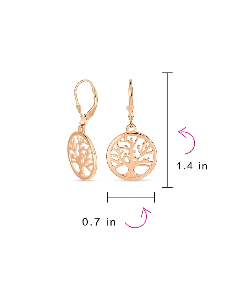 Bling Jewelry Oval Disc Tree of Life Dangle Earrings 14K Rose Gold Plated Sterling Silver