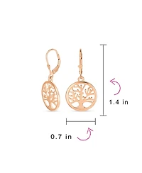 Bling Jewelry Oval Disc Tree of Life Dangle Earrings 14K Rose Gold Plated Sterling Silver