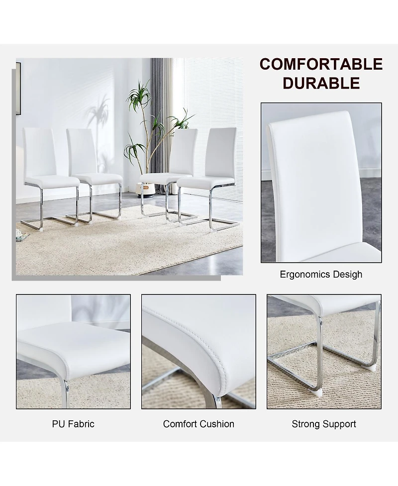 Pu Leather Dining Chairs, Set of 4, White