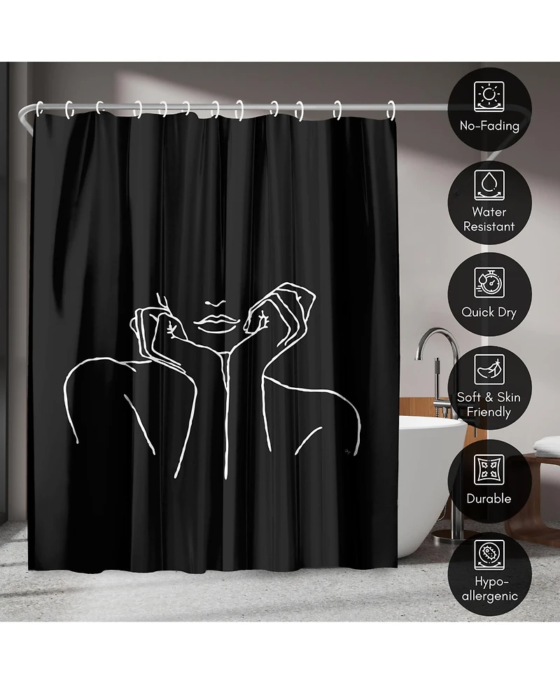 71x74 Abstract Shower Curtain - Thinking Black by Martina
