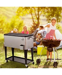 Costway Patio Cooler Rolling Outdoor Stainless Steel Ice Beverage Chest Pool