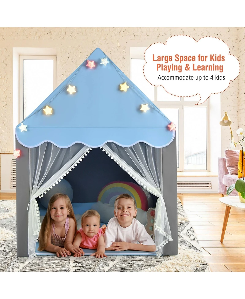 Kids Playhouse Tent Large Castle Fairy Gift w/Star Lights Mat