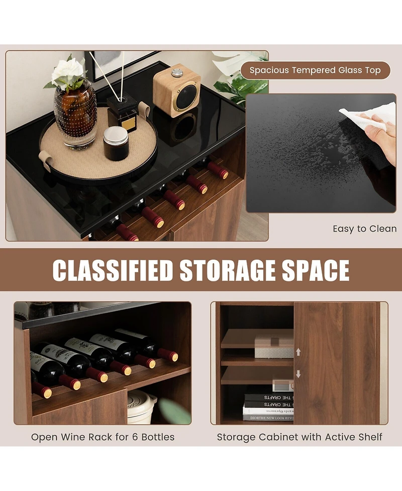 Sugift Wine Storage Cabinet Buffet Sideboard with Adjustable Shelf and Sliding Door