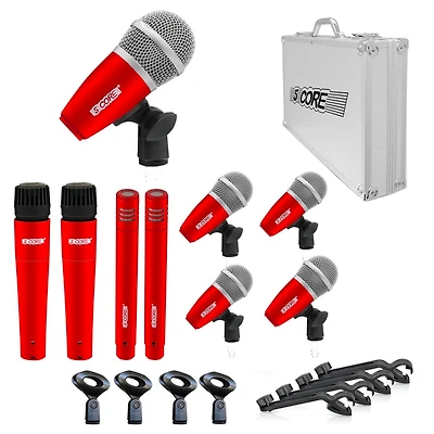 5 Core Professional Drum Mic Kit 9 Piece Tom Snare Kick set Xlr Wired Dynamic Microphone Set for Studio and On-Stage Live Use