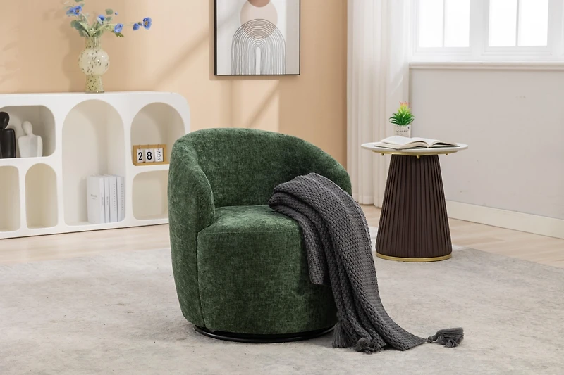 Streamdale Green Chenille Swivel Accent Barrel Chair