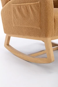 Teddy Fabric Rocking Chair With Packet Wood Legs, Khaki