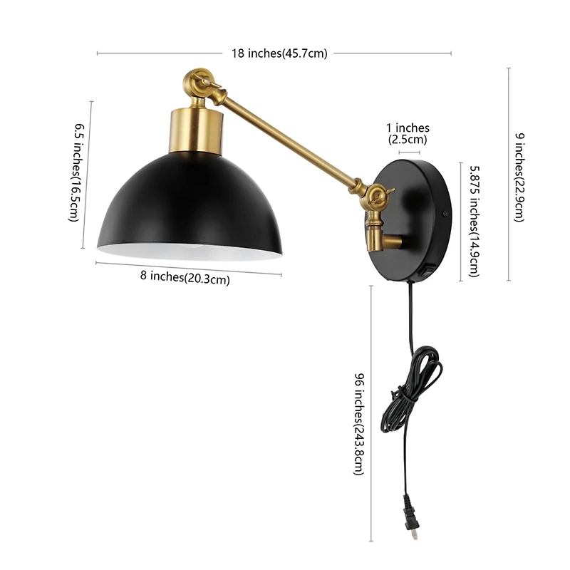 Jonathan Y Lisa Swing Arm Modern Midcentury Iron Usb Charging Port Led Sconce