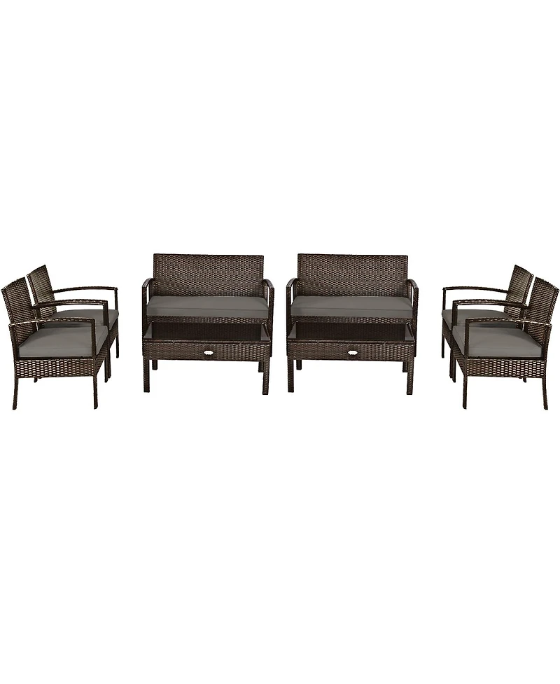 Sugift 4 Pieces Patio Rattan Cushioned Furniture Set with Loveseat and Table