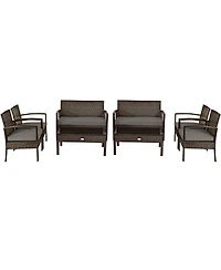 Sugift 4 Pieces Patio Rattan Cushioned Furniture Set with Loveseat and Table