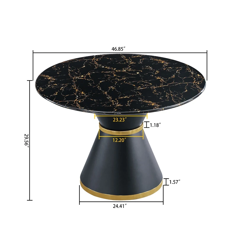 Black Marble Round Dining Table - Gold Base