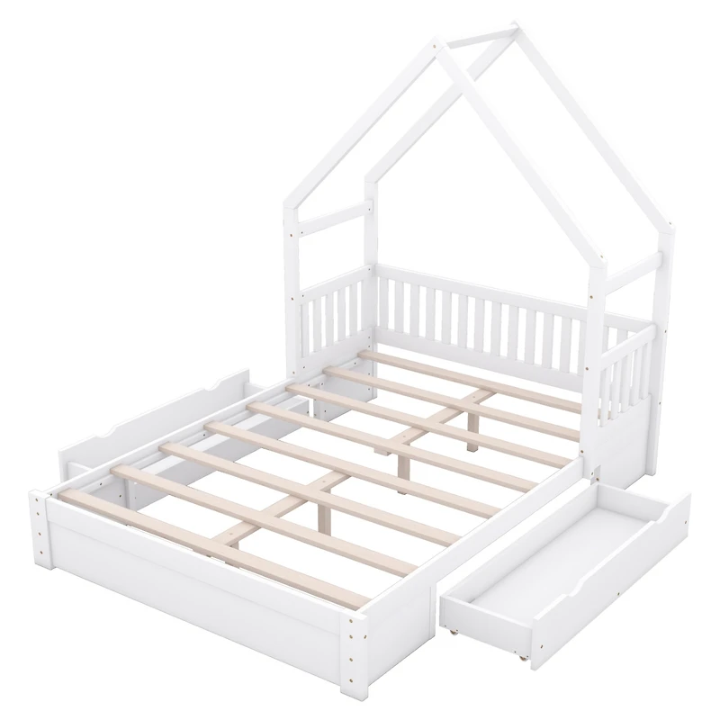 Streamdale Queen Platform Bed with Drawers and Guardrail