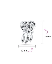Bling Jewelry Hopes Dreams Heart Spiritual Amulet Symbol Dream Catcher Dangle Charm Bead Tassel Feather Leaves Sterling Silver Fits European Bracelet