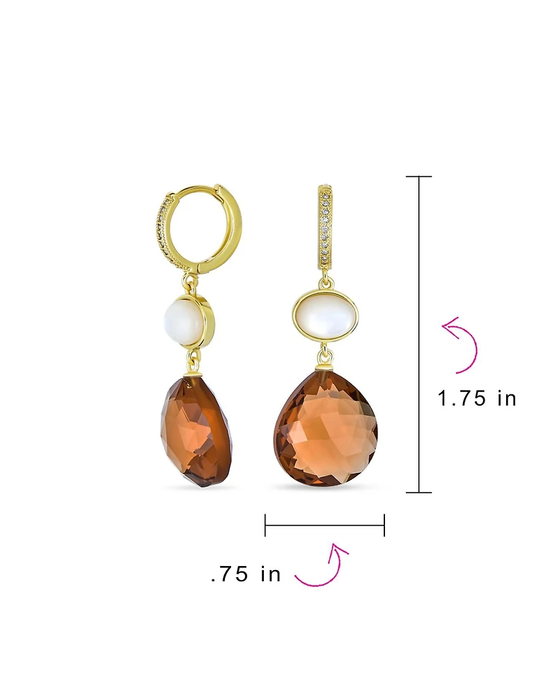Bling Jewelry Briolette Chocolate Natural Brown Smoky Quartz Drop Hoop Earrings Gold Plated