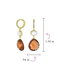Bling Jewelry Briolette Chocolate Natural Brown Smoky Quartz Drop Hoop Earrings Gold Plated