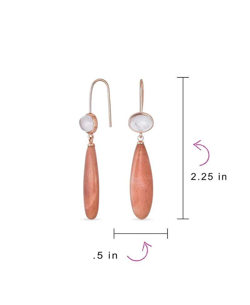 Unique Geometric Oval Linear Long Shape Tear Drop Natural Multi-Tier Earthy Rose Quartz Gemstone Party Dangling Earrings Fish hook for Women in Rose G