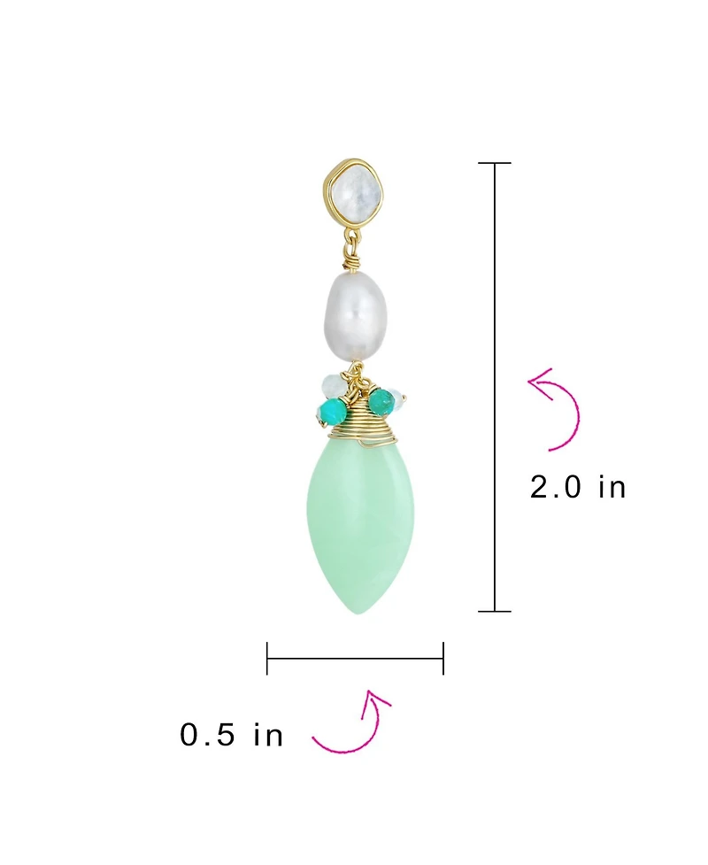 Bling Jewelry Multi Color Geometric Crystal Bead Cultured Baroque Pearl Large Pear Shape Natural Amazonite Mint Green Teardrop Earrings Gold Plated