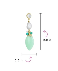 Bling Jewelry Multi Color Geometric Crystal Bead Cultured Baroque Pearl Large Pear Shape Natural Amazonite Mint Green Teardrop Earrings Gold Plated