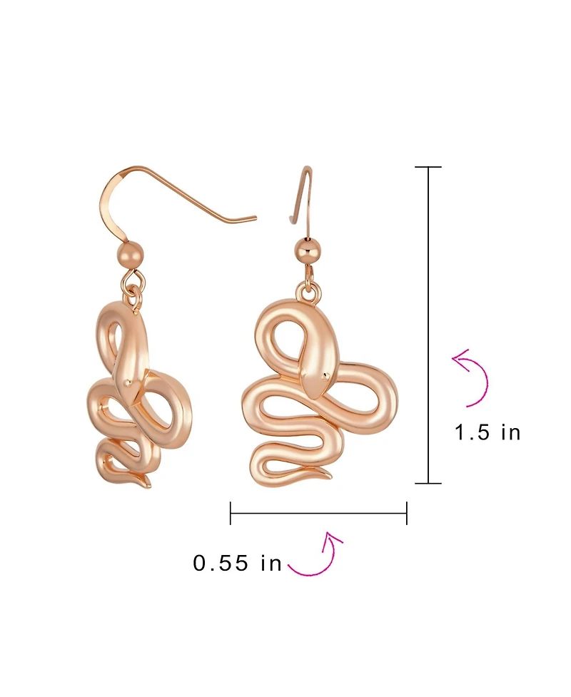 Bling Jewelry Garden Animal Pet Reptile Egyptian Serpent Simple Snake Dangling Earrings Fish Hook Wire Rose Plated Sterling Silver