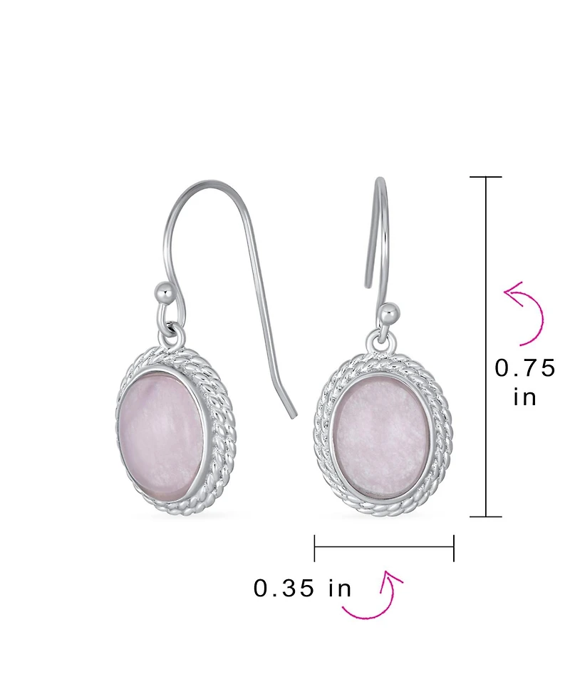 Bling Jewelry Western Style Natural Pink Quartz Milgrain Cable Edge Oval Drop Earrings Sterling Silver Wire Fish Hook