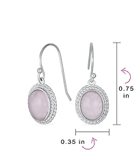Bling Jewelry Western Style Natural Pink Quartz Milgrain Cable Edge Oval Drop Earrings Sterling Silver Wire Fish Hook
