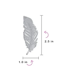 Bling Jewelry Classic Elegant Style Large Micro Pave Cz Fan Feather Leaf Brooch Pin Pendant 2 in 1 Rhodium Brass