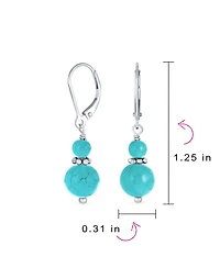 Bling Jewelry Natural Stones Boho Bali Milgrain Edged Beaded Rondel Separator Double Ball Round Drop Dangle Earrings Sterling Silver Lever back