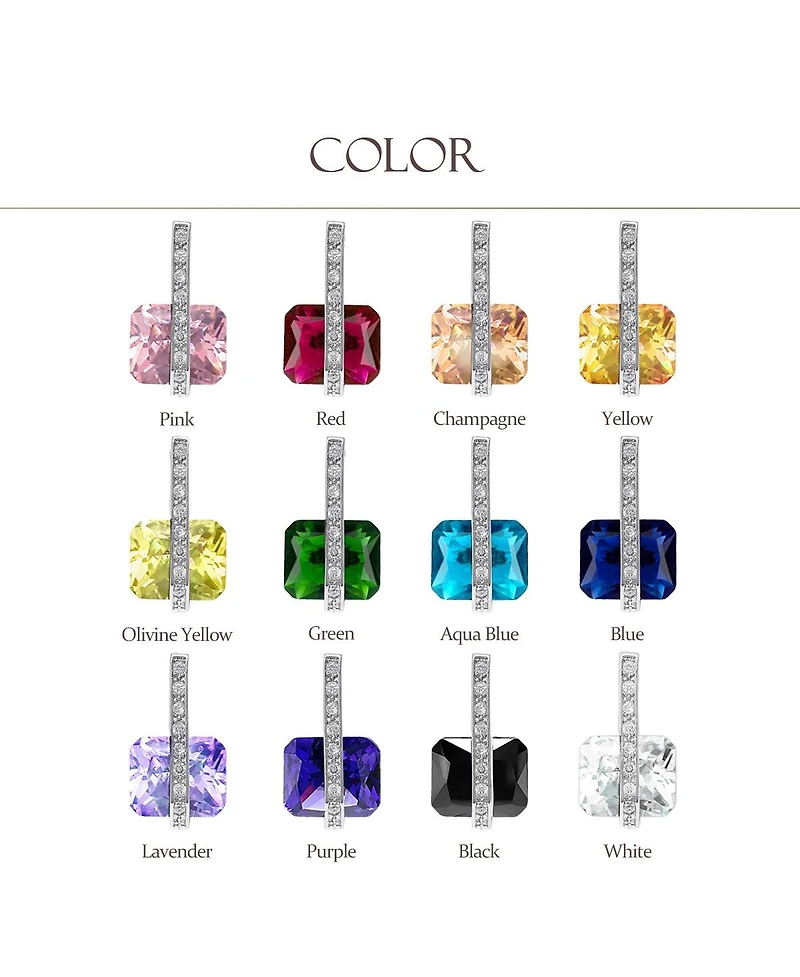 Bling Jewelry Art Deco Style Square Cubic Zirconia Rectangle Emerald Cut Cz Drop Earrings Rhodium Plated Omega Back