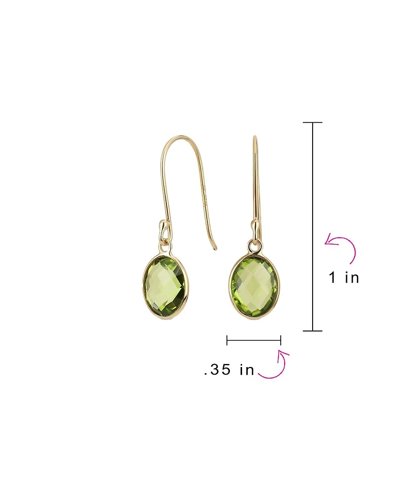 Bling Jewelry Classic Elegant 10K Gold Faceted Briolette Bezel Set Oval Olive Green Natural Peridot Dangle Drop Earrings For Women Wire Fish Hook