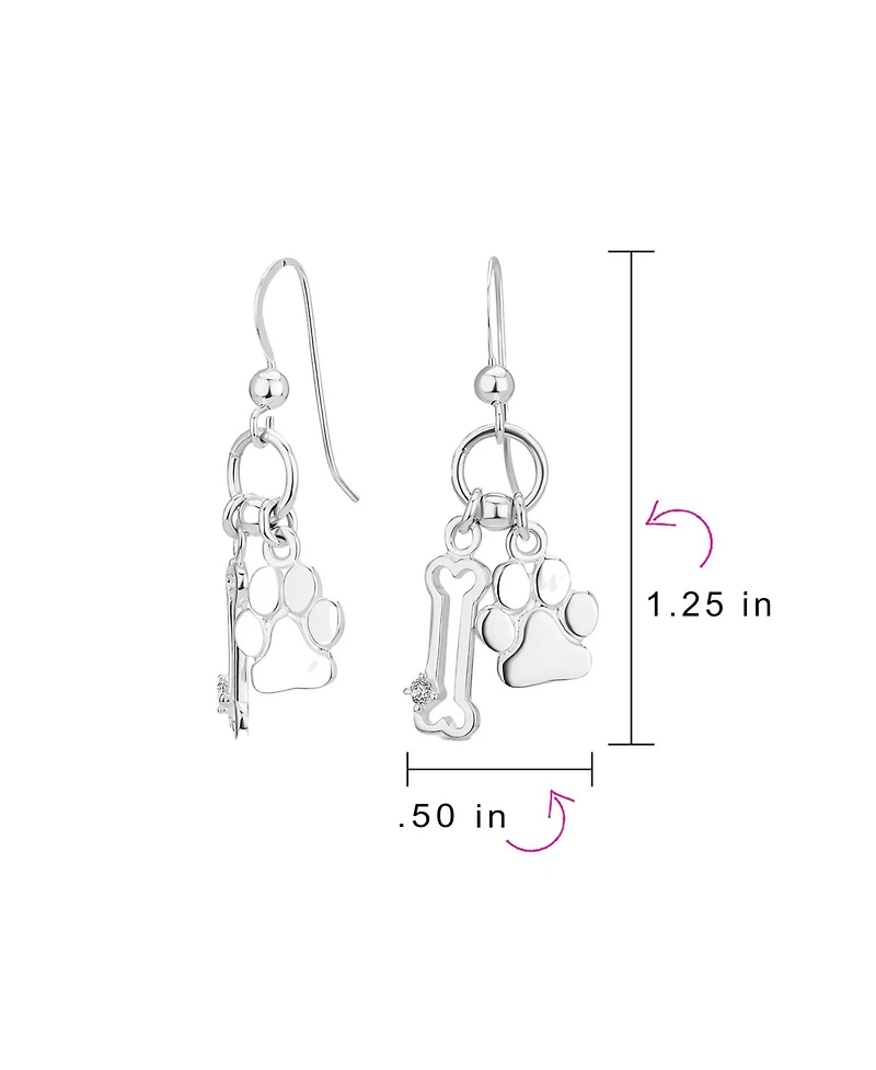 Bling Jewelry Best Friend Animal Pet Lover Bff Dog Bone Puppy Dangling Paw Print Earrings Sterling Silver Fish Hook
