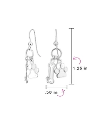 Bling Jewelry Best Friend Animal Pet Lover Bff Dog Bone Puppy Dangling Paw Print Earrings Sterling Silver Fish Hook