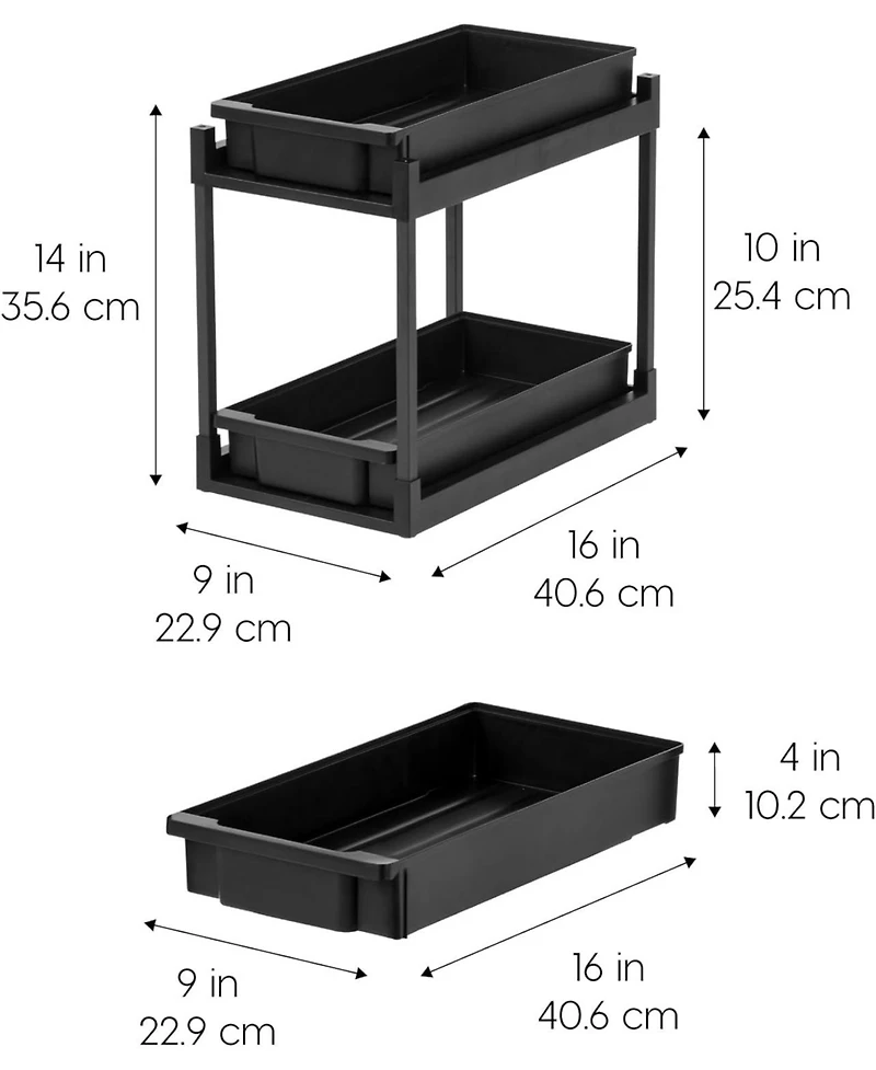 Iris Usa 2-Tier Under Sink Organizer, 4 Pack, Storage with Sliding Drawers - Versatile solution for Office, Kitchen or Bathroom, Black