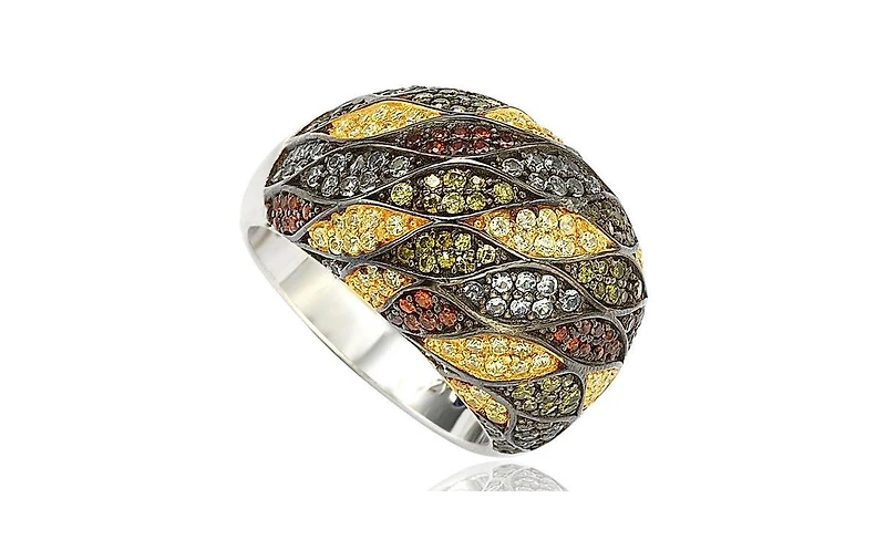 Suzy Levian Sterling Silver Cubic Zirconia Multi-Color Pave Dome Ring