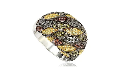 Suzy Levian Sterling Silver Cubic Zirconia Multi-Color Pave Dome Ring