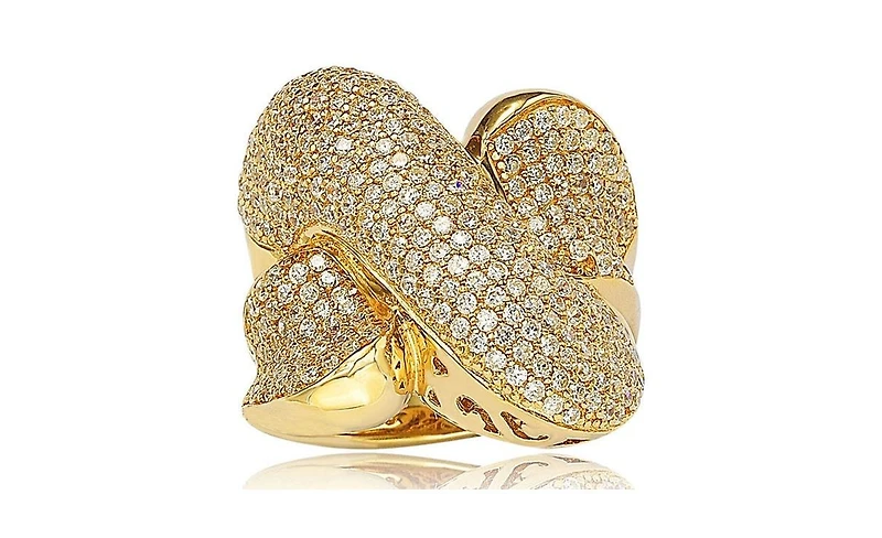 Suzy Levian Sterling Silver Cubic Zirconia Pave Puff "X" Ring