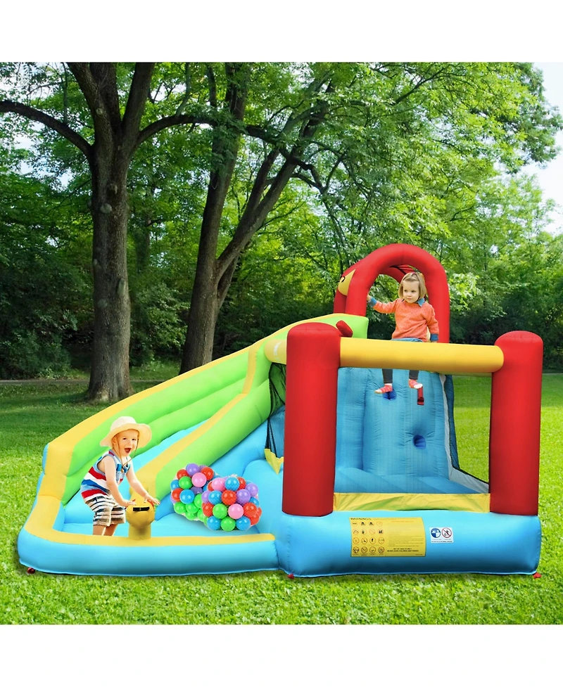 Inolait 6-in-1 Inflatable Bounce House with Climbing Wall and Basketball Hoop with Blower