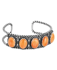 American West Jewelry Sterling Silver Women's Cuff Bracelet Orange Spiny Gemstone 5-Stone Design Small - Large