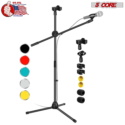 5 Core Mic Stand Floor Height Adjustable Tripod Microphone Stands w Extending Telescoping Boom Arm - Ms Dbl