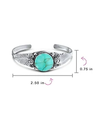 Bling Jewelry Nature Leaf Flowers Round Cabochon Statement Black Natural Onyx or Blue Turquoise Wide Cuff Bracelet Sterling Silver