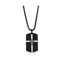 Stainless Steel Black Plated Cross Dog Tag Cz Necklace