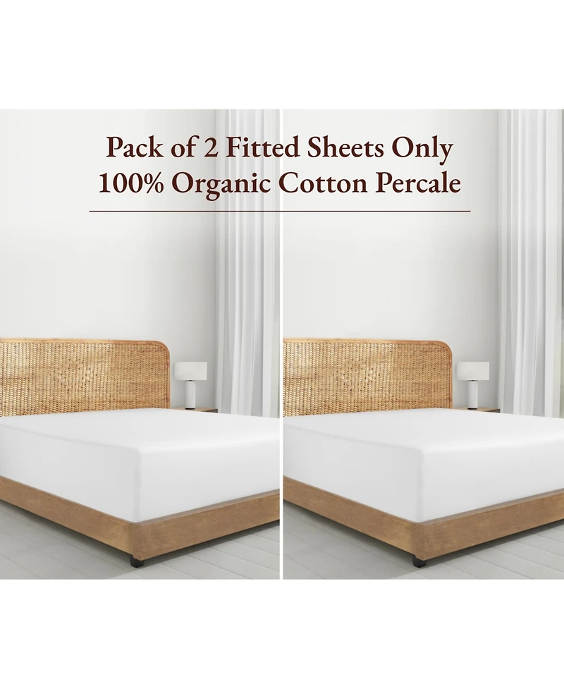 California Design Den 2-Pack 100% Organic Cotton Fitted Sheets only, Percale Gots Certified, Soft & Crisp, Lightweight, Snug-Fit