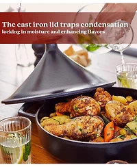Alva Nori 3Qt Enameled Cast Iron Authentic Moroccan Tagine with Bronze Gold Knob
