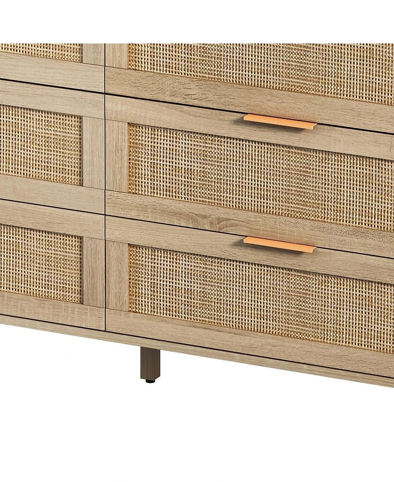 59.06"6-Drawers Rattan Storage Cabinet Rattan Drawer, For Bedroom, Living Room, Natural